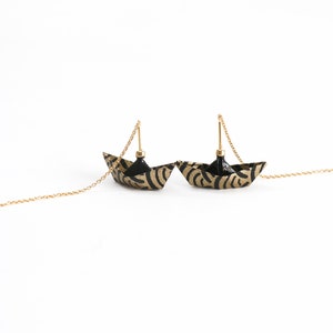 Origami Paper Boat Earrings, Unique Mother Gift, Japanese Culture Gifts, Threader Earrings, Gold Edition for Holidays, Good Luck Earrings