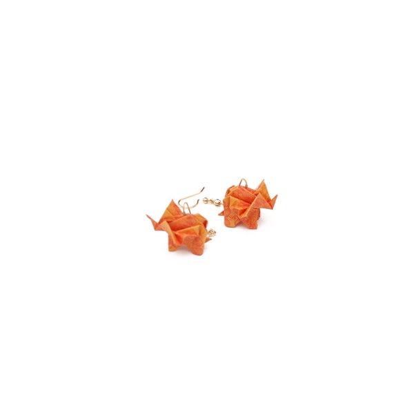 Boucles d'oreilles éléphant origami en papier japonais sur chaîne enfileur en argent sterling plaqué or 18 carats, cadeaux d'anniversaire d'un an, porte-bonheur talisman
