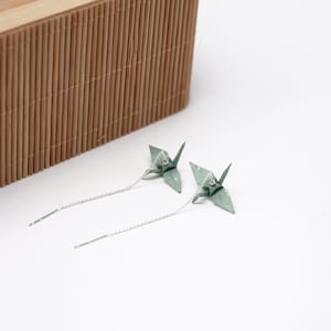 Pastel Green Paper Origami Crane Earrings, First Anniversary Gift for Wife, Unique Artisian Graduation Gift, Good Luck Talisman