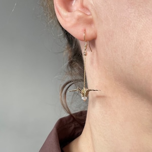 Origami Crane Earrings, Dainty Bird Earrings Japanese Paper Crane Dangling Earrings Origami Friendship Symbol Golden Origami Jewelry for Her