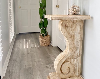 Handgemaakte houten console | Rustieke boerderijsteun | Decoratieve planksteun | Massief houten console