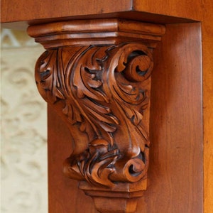 Hand-carved Wood Corbel Carving Large Classic Open Handcrafted lovers Solid Mission Wood Perfect Accent Bracket Corbel Ready to Ship