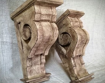 Handgemaakte houten kraagsteen | Rustieke boerderijsteun | Decoratieve planksteun | Massief houten console