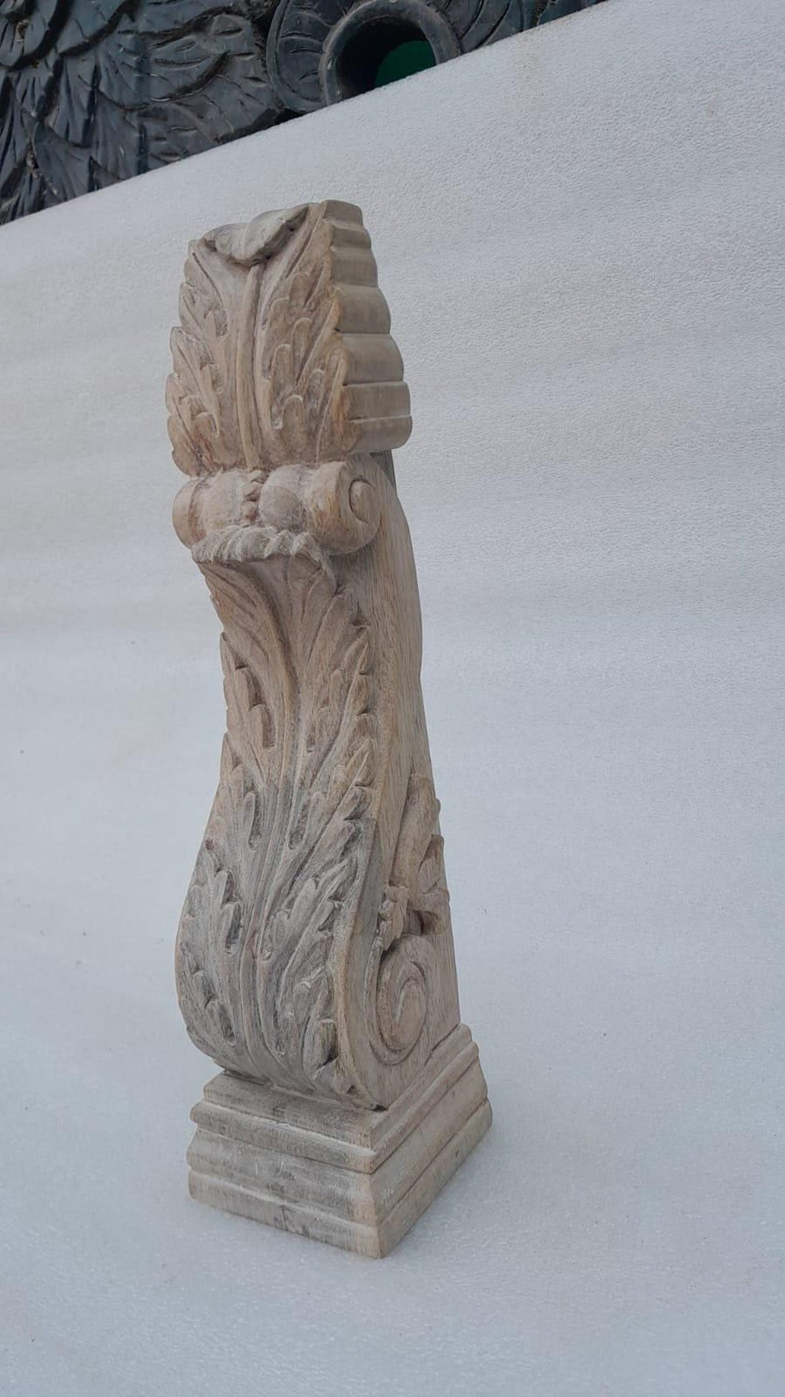 Hand Carved Wooden Corbel Bracket 12”H X 3”W X 3”D – Rustic Farmhouse