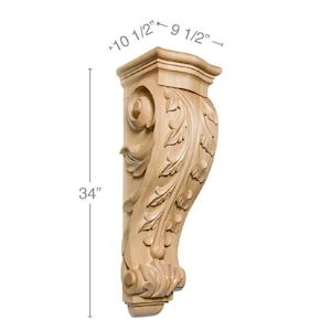 Hand-carved Wood Corbel 34" x 10" x 9" Carving Handcrafted Solid Mission Wood Perfect Accent Bracket Corbel Ready to Ship