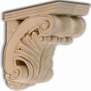 Hand-carved Wood Corbel 12"H x 3"W x 9"D Carving Handcrafted Solid Mission Wood Perfect Accent Bracket Corbel Ready to Ship