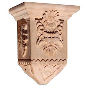 Hand-carved Wood Corbel  10&quot;H x 8&quot;W x 6&quot;D Carving Handcrafted Solid Mission Wood Perfect Accent Bracket Corbel Ready to Ship