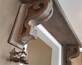 Hand Carved Mango Wood one Corbel Bracket, Large Decorative Shelf Support, Farmhouse Style Wooden bracket for Kitchen Hood, Mantel & Wall