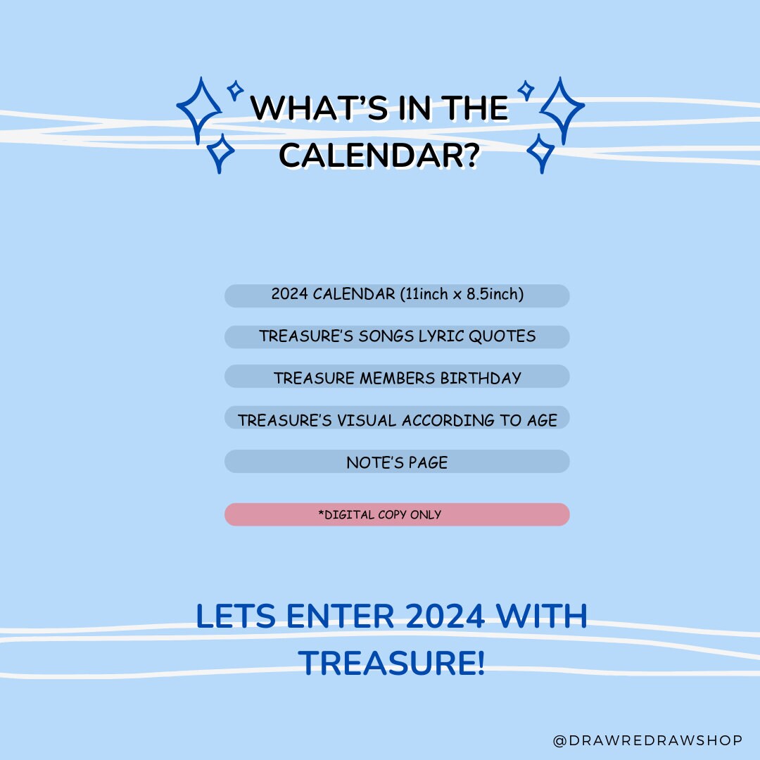 KPOP TREASURE Calendar 2024 OT10 Lyrics Quotes Members Birthday digital