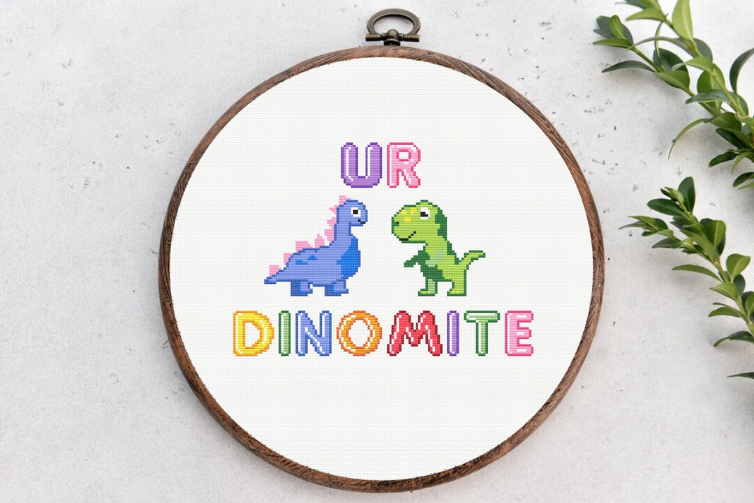 Cute Dinosaur Cross Stitch Pattern Ur Dinomite Easy and Colorful Design Etsy