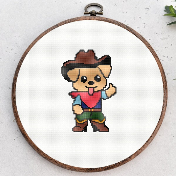 Cute Cross Stitch Pattern: Cheeky Cowboy Pupp Super Simple Easy Fun Design