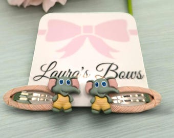 Cartoon Elephant Hair Clips, Ribbon Wrapped, Girls Hair Accessories (Pair)