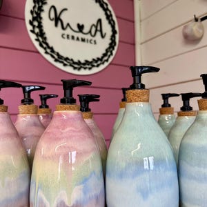 Handmade Ceramic Soap Dispenser: Refillable Pottery Pump Bottle