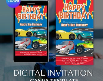 Toy Car Birthday Invitation Template: Editable Race Car Design (PDF Download)