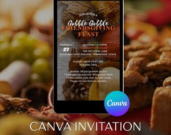 Friendsgiving Invitation Template: Editable Canva Invitation (PDF Download)
