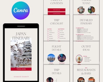 Japan Travel Itinerary Template, Mobile Travel Planner, Canva Editable