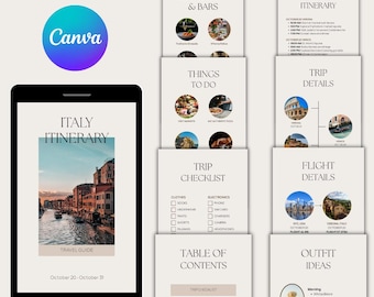 Italy Itinerary Template: Mobile Editable Canva Travel Planner (PDF Download)