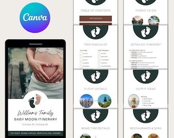 Baby Moon Itinerary Template, Mobile Travel Planner, Canva Editable