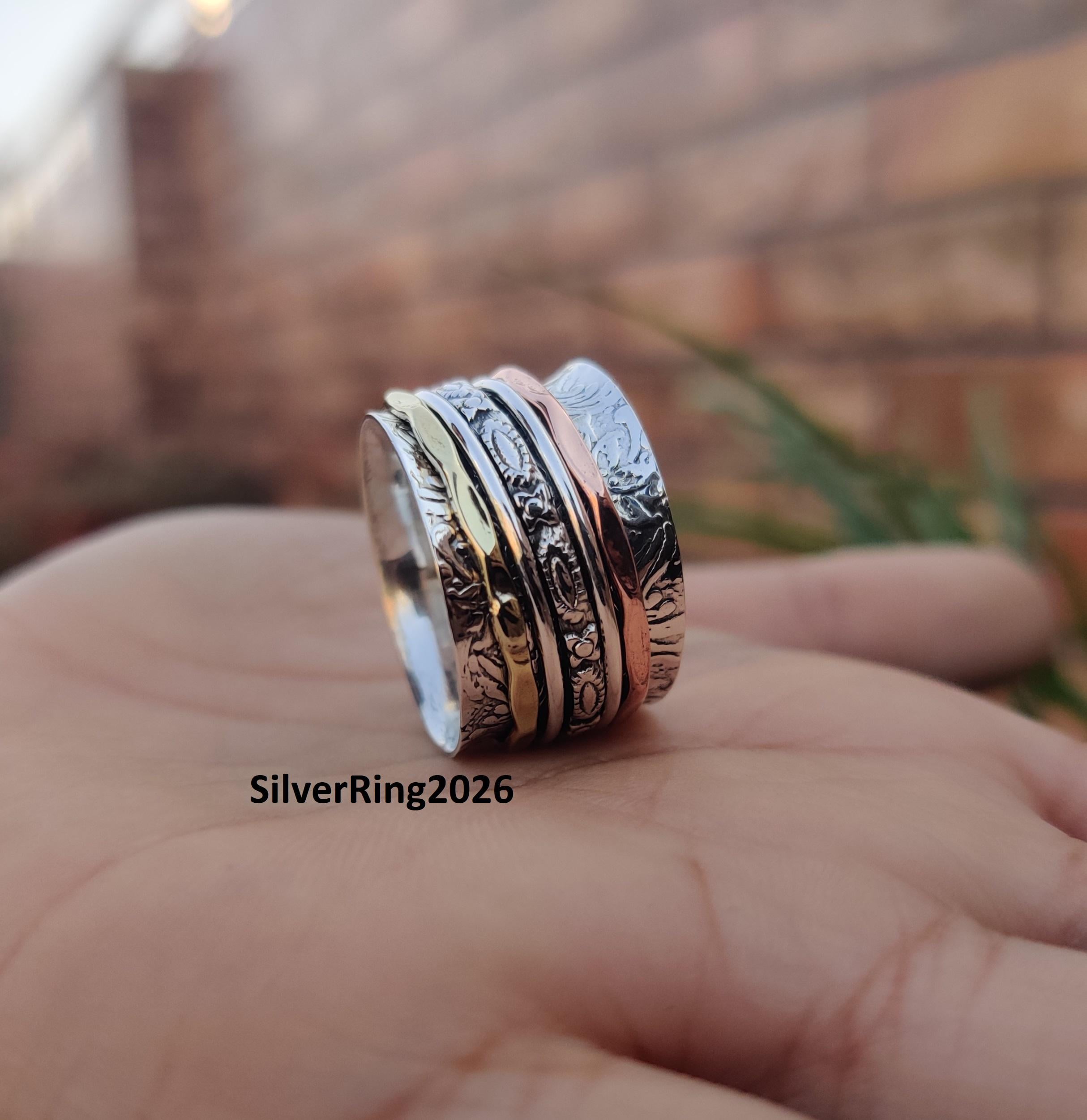 Five Tone 925 Sterling Silver Spinner Ring, Handmade Wedding