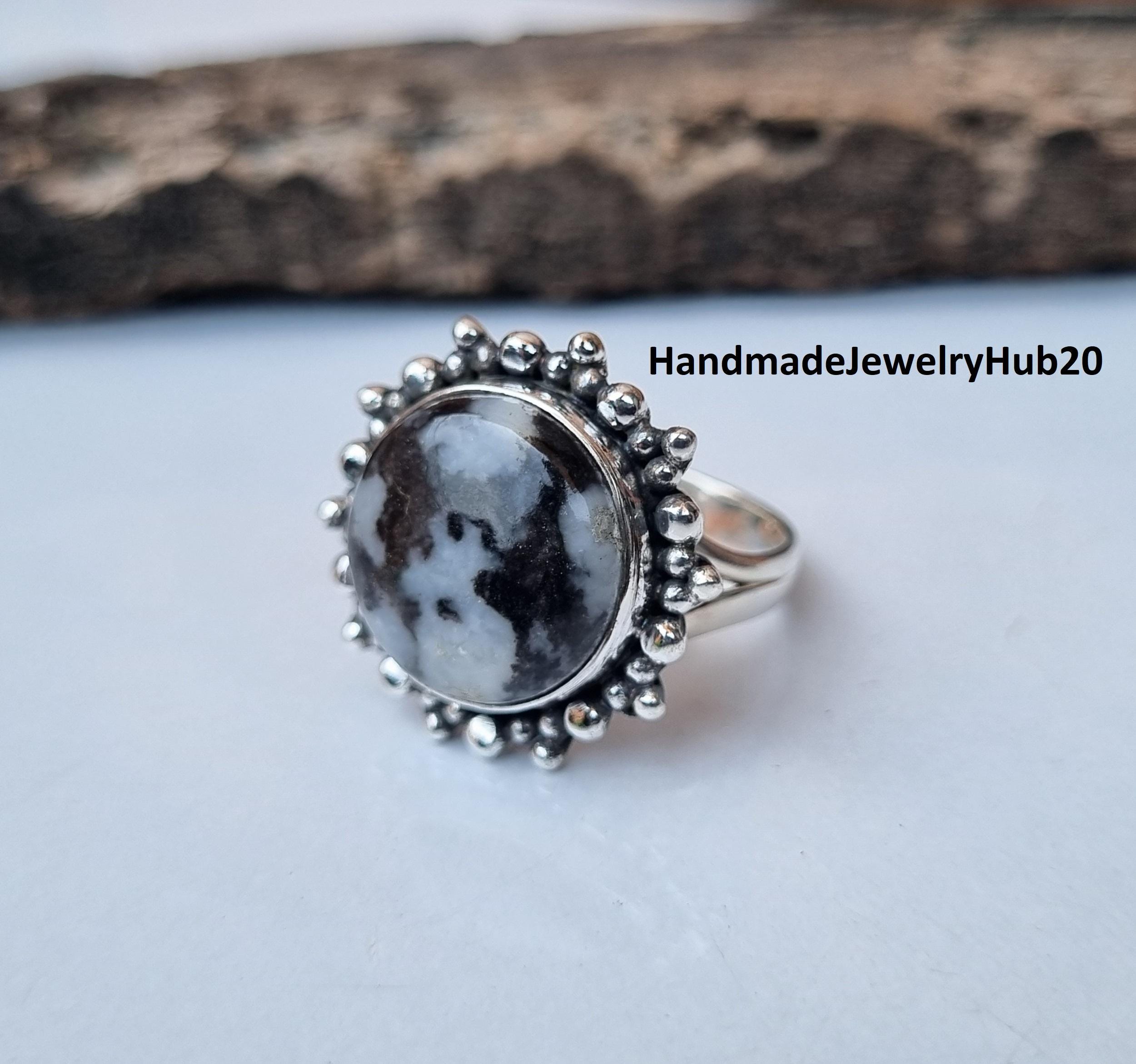 925 Sterling Silver Zebra Jasper Ring: Minimalist Meditation