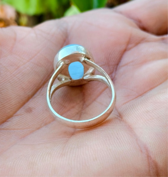 Natural Blue Calcite Ring, 925 Sterling Silver Handmade Gemstone