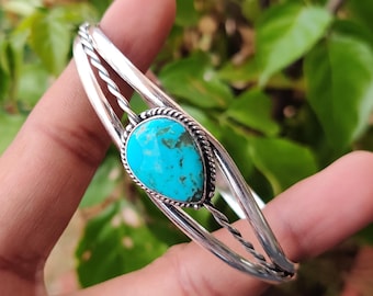 Kingman Turquoise manchetarmband: 925 sterlingzilveren sieraden handgemaakte armband