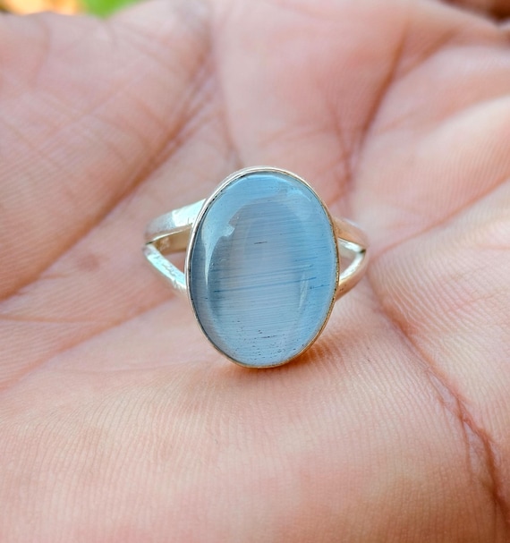Natural Blue Calcite Ring, 925 Sterling Silver Handmade Gemstone