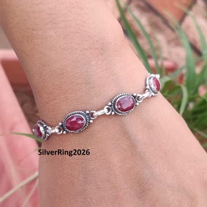 Natural Red Ruby Gemstone Bracelet, 925 Sterling Silver Bracelet, Beautiful Silver Bracelet, Handmade Bracelet, Wedding Bracelet, Gift Love