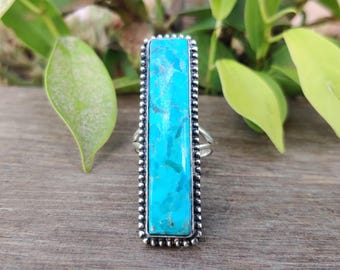 Kingman Turquoise Statement Ring: Handmade 925 Sterling Silver Gemstone Ring Gift Hem