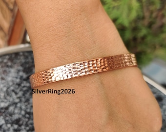 Gehamerde puur koperen armband, verstelbare handgemaakte sieraden
