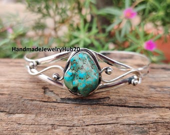 Vintage Sterling Silver Navajo Multi Turquoise Hinged Cuff Bangle