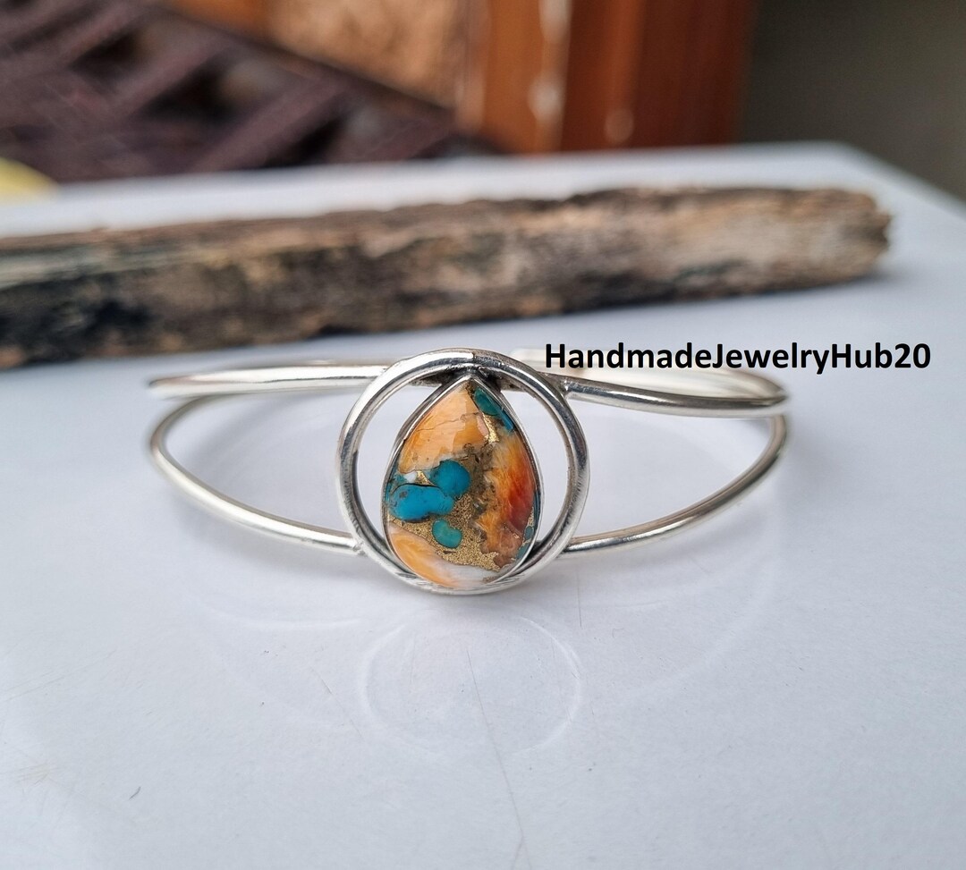 Oyster Copper Turquoise Bangle: 925 Sterling Silver Women's