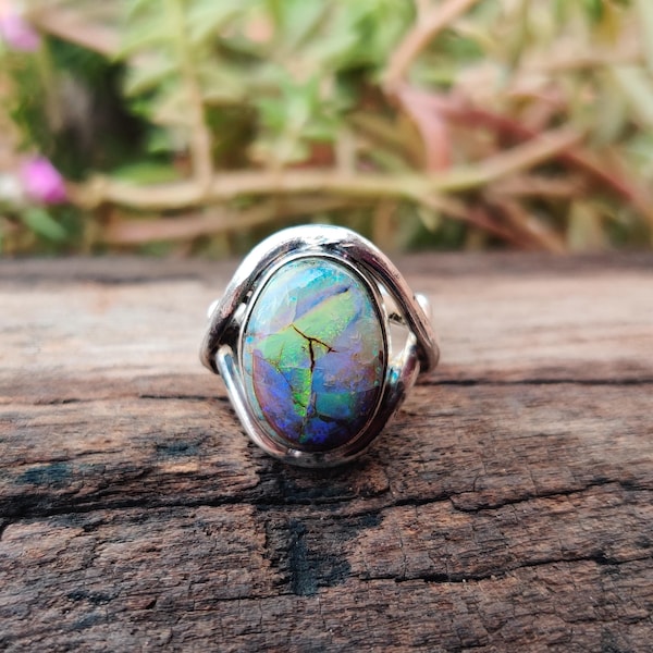 Monarch Opal Ring: 925 Sterling Silver Band, Statement Jewelry Women Gemstone Ring