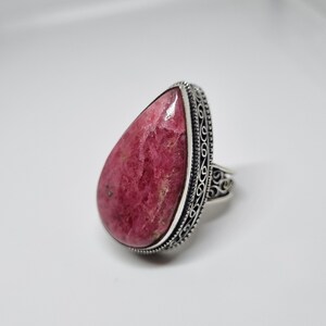 Anello a goccia in rodonite: argento sterling 925, misura 9