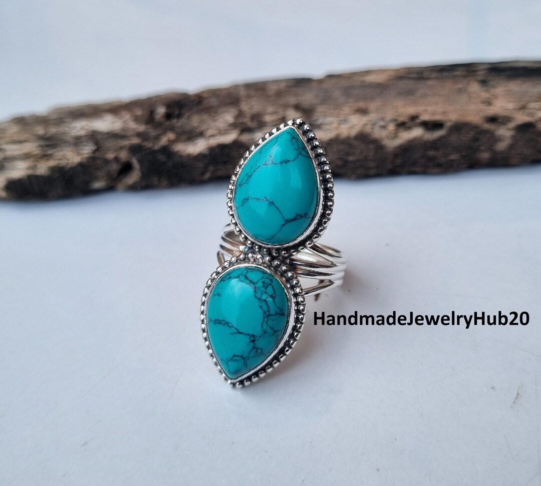 925 Sterling Silver Turquoise Statement Ring: Boho Chic Jewelry Promise ...