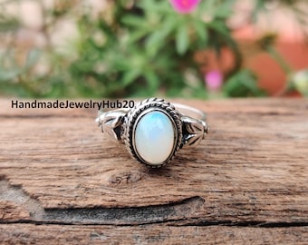 Aurora Opal 925 Sterling Silber Ring, Minimalistische Band