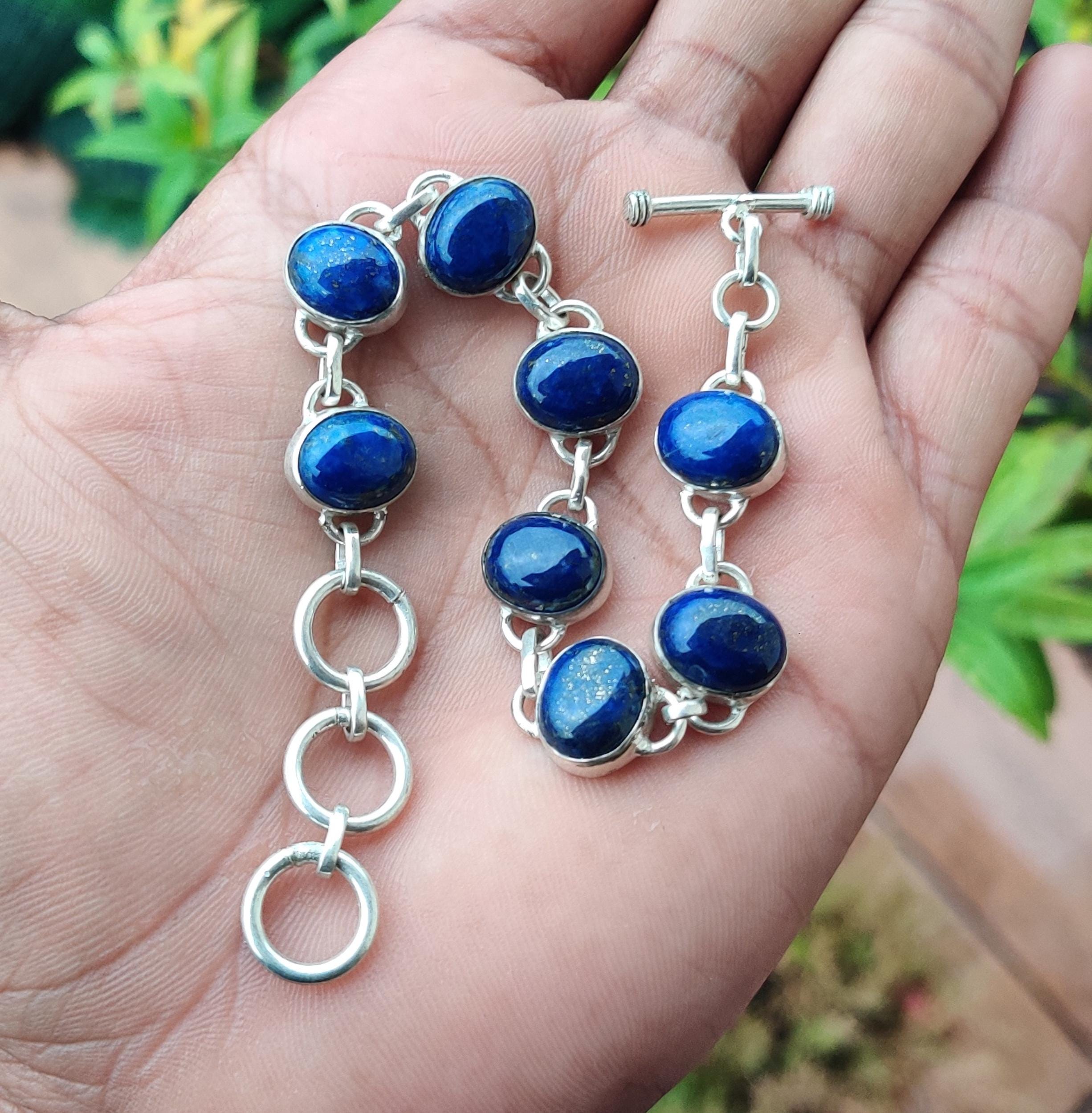 Lapis Lazuli Sterling Silver Bracelet: Handmade Adjustable
