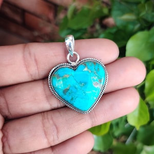 Kingman Turkoshänge, 925 Sterling Silver, Hjärtformat hänge, Handgjorda Smycken