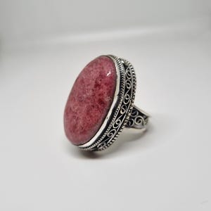 Anello in argento sterling con rodonite naturale - Anello con pietra preziosa boho, taglia 9