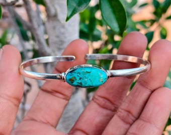 Turquoise armband Kingman Mohave, 925 sterlingzilver, verstelbare armband, kerstcadeaus, handgemaakte sieraden,
