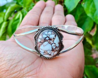 Wild Horse Magnesite Bangle, Adjustable 925 Sterling Silver Cuff Bangle, Christmas Gifts
