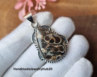 Teardrop Turritella Agate Pendant: 925 Sterling Silver Charm Gift To Love, Handmade Pendant