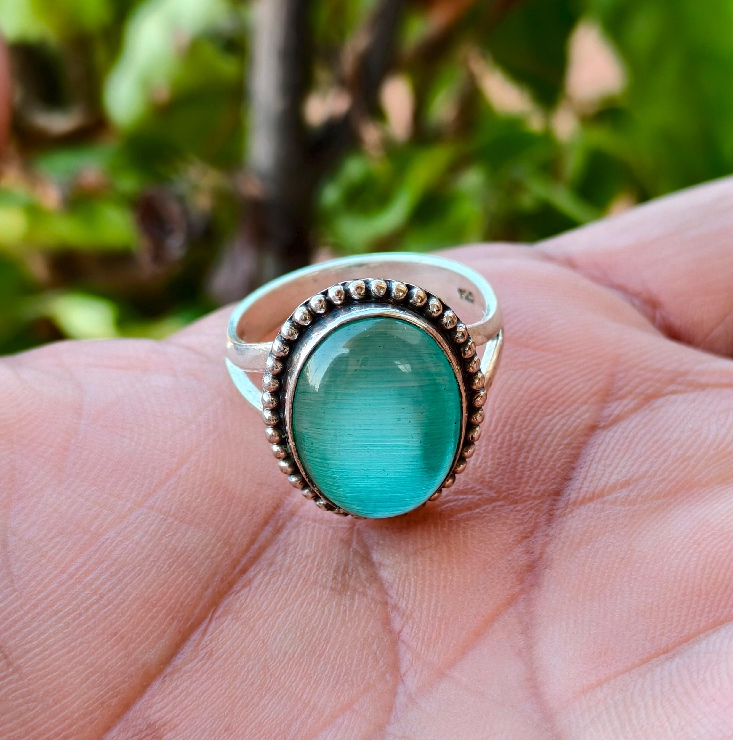 Green Calcite Gemstone Ring, 925 Sterling Silver, Wedding Jewelry
