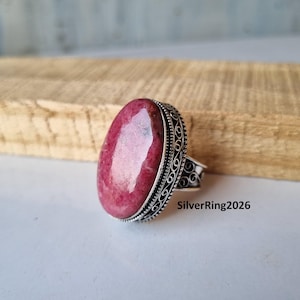 Anello ovale con rodonite: argento sterling 925, misura 8