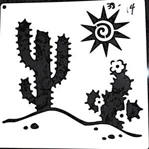 ambachtelijke stencil #305 cactus, zon op een heuvel plakboek, wenskaart tuinplanten 6 x 6