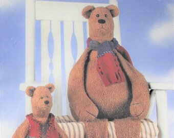 Buster and Mr. Brown bear fabric sewing pattern stuffed animal scarf vest teddy bear 26" and 46"