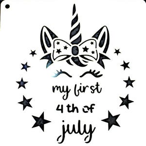 stencil artigianale n. 337 il mio primo 4 luglio bambino 6 x 6 maglietta per neonati, tutina pittura patriottica, immagine del cartello