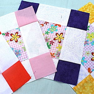 Your choice 7&quot; finished quilt square pink, purple, yellow or orange Nine-patch pattern