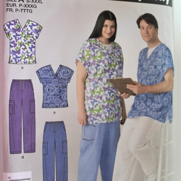 Simplicity sewing pattern 2142 SCRUBS pattern scrubs top, scrubs pants with pockets easy pattern size A S-XXXL  NEW