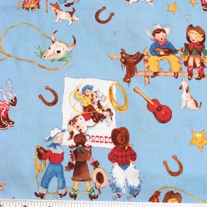 vintage-look #210 cowboy kids western cotton fabric 1 yard plus++ Henry Alexander &quot;Rodeo Days&quot;